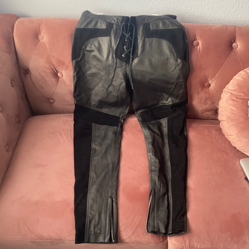 Black leather high waisted pants